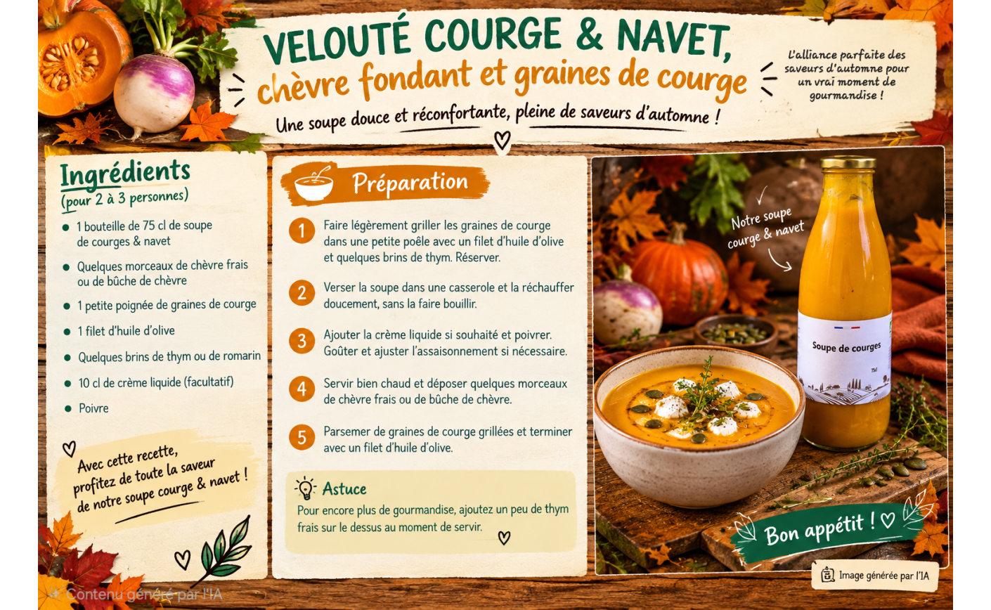 VELOUTE COURGE & NAVET chèvre fondant et graines de courge