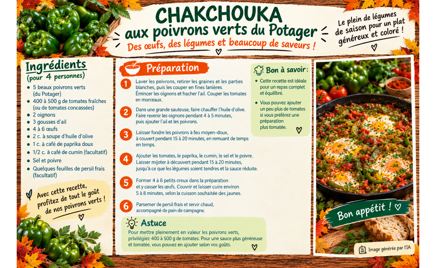 CHAKCHOUKA AUX POIVRONS VERTS DU POTAGER