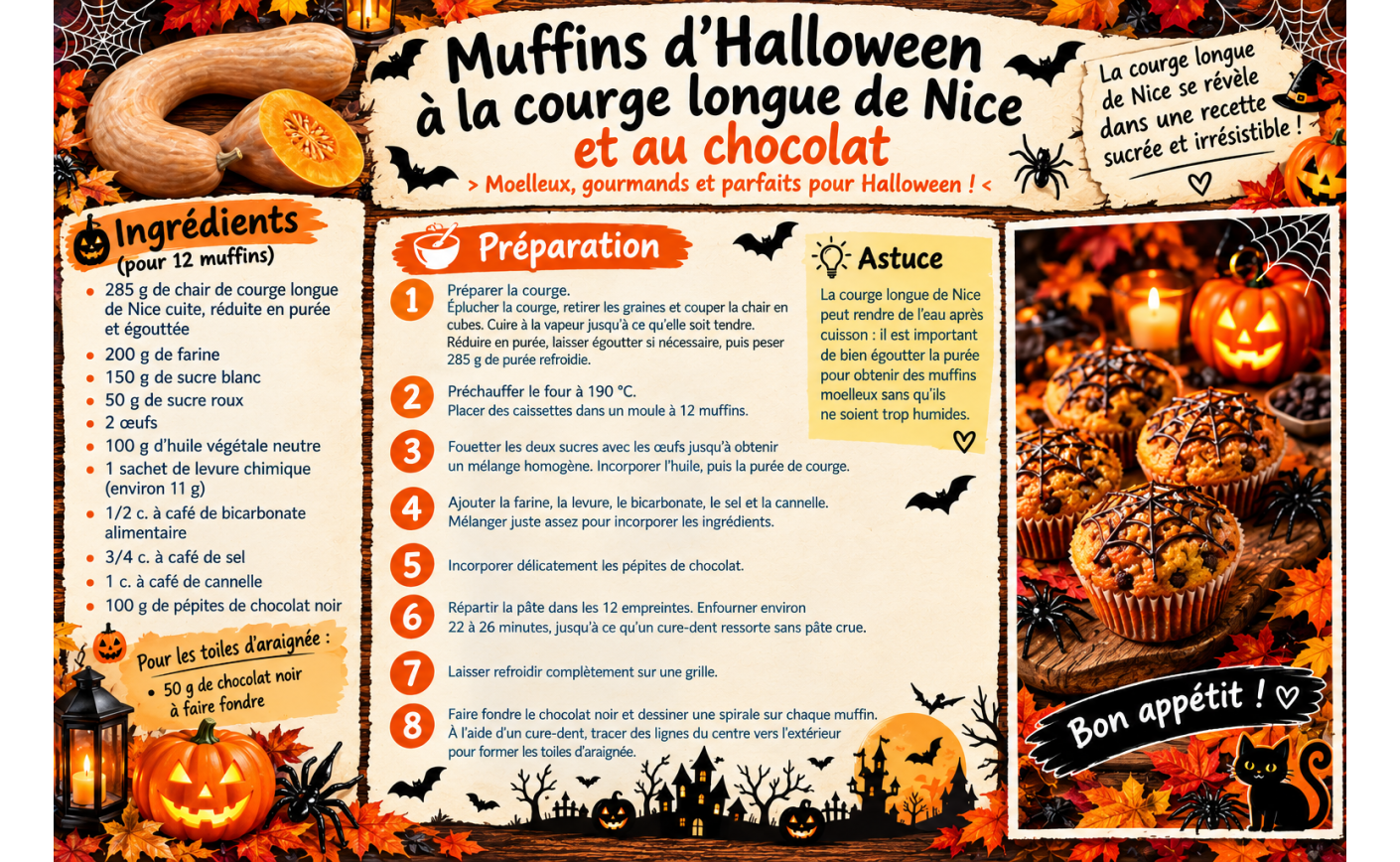 MUFFINS d'HALLOWEEN à la courge longue de Nice et au chocolat